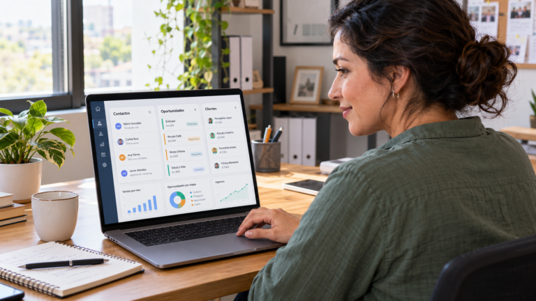 emprendedora usando un CRM